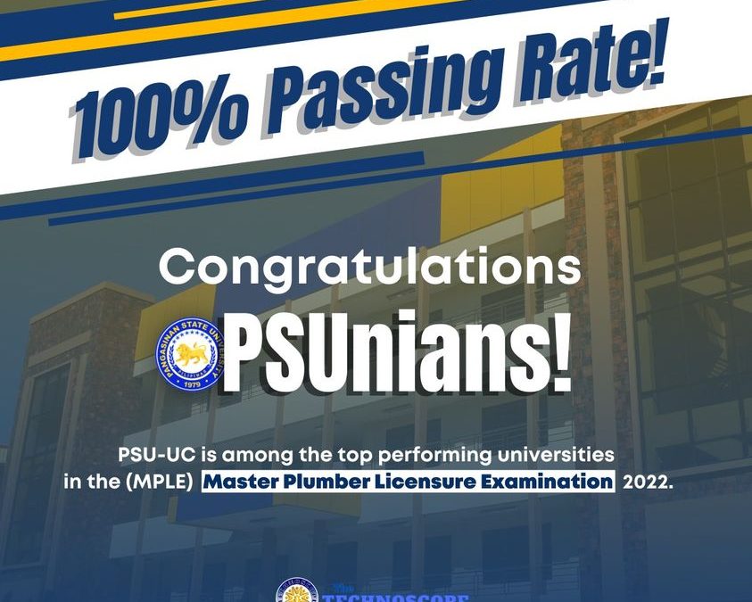 BREAKING | PSU-UC hits 100% passing rate in Master Plumber Licensure Exam 2022